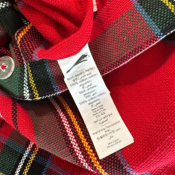 Pottery Barn Stewart Plaid Cotton Duvet Cover Red tartan KING - Picture 6 of 6